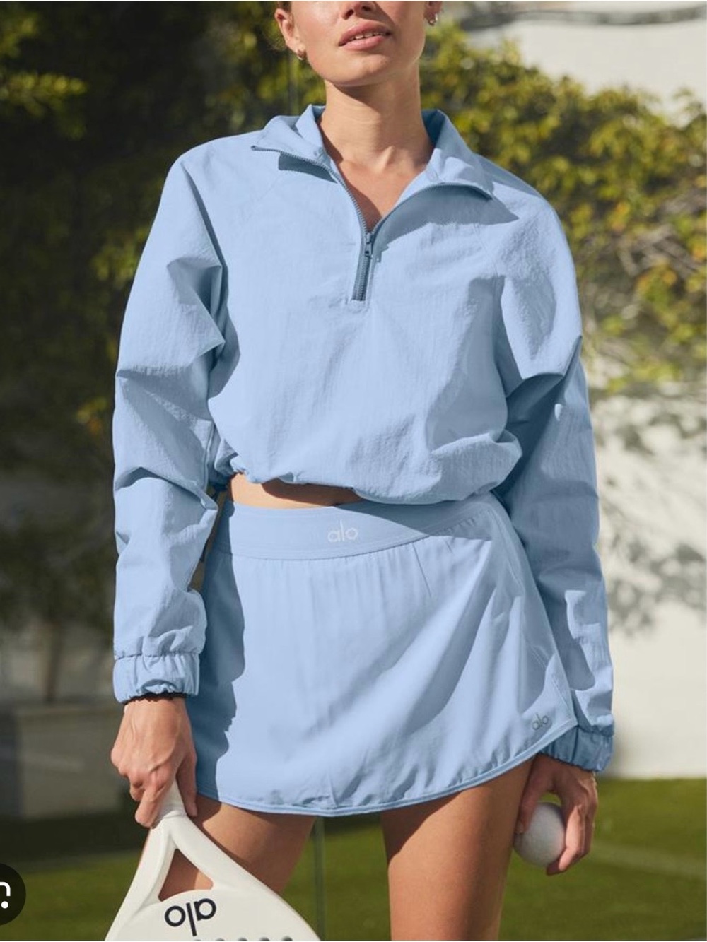 ALO Cropped 1/4 Zip Alumni Pullover in Seashell Blue
